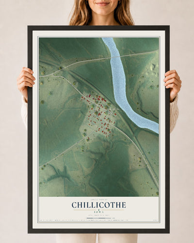 Map of Chillicothe, Iowa, 24 x 36 inch print in a black wood frame