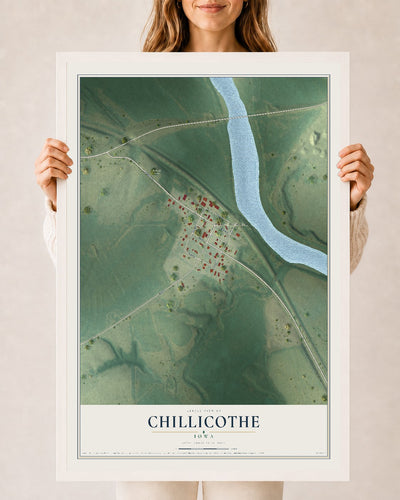 Map of Chillicothe, Iowa, 24 x 36 inch print in a white wood frame