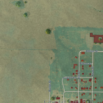 Second close-up of the map of Churdan, Iowa print showing more streets and buildings