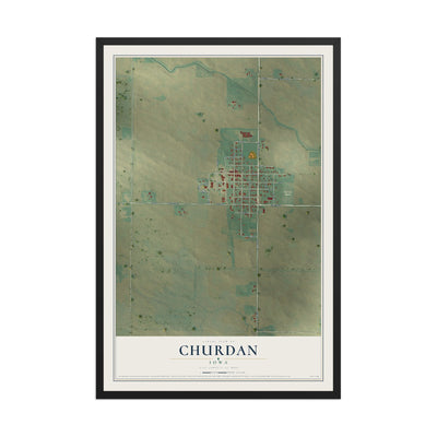 Map of Churdan, Iowa, 12 x 18 inch print in a black wood frame