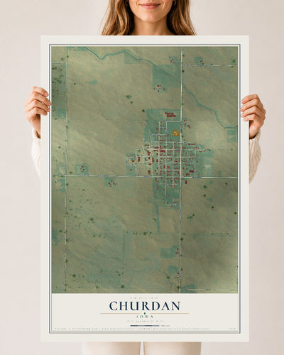 Map of Churdan, Iowa, 24 x 36 inch unframed archival matte print