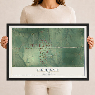 Map of Cincinnati, Iowa, 12 x 18 inch print in a black wood frame