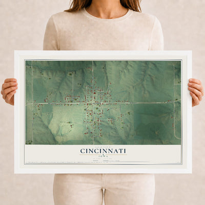 Map of Cincinnati, Iowa, 12 x 18 inch print in a white wood frame