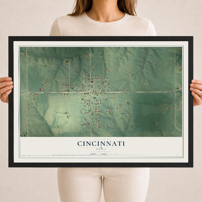 Map of Cincinnati, Iowa, 18 x 24 inch print in a black wood frame