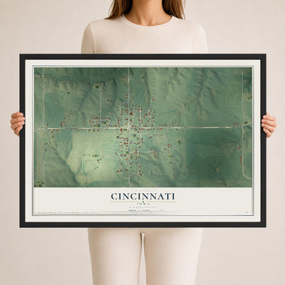 Map of Cincinnati, Iowa, 24 x 36 inch print in a black wood frame