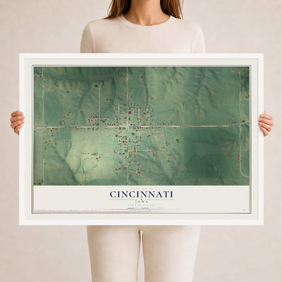 Map of Cincinnati, Iowa, 24 x 36 inch print in a white wood frame