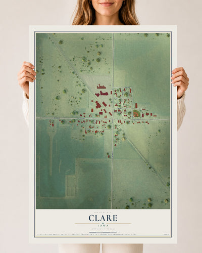 Map of Clare, Iowa, 24 x 36 inch unframed archival matte print