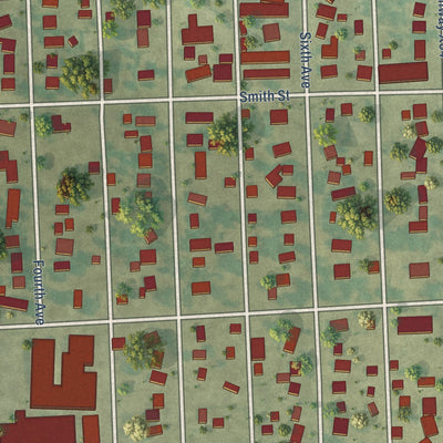 Close-up of the map of Clarence, Iowa print showing street and building detail