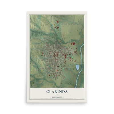 Map of Clarinda, Iowa, 12 x 18 inch unframed archival matte print