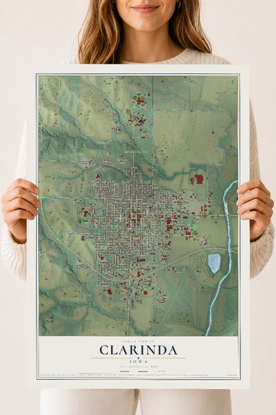 Map of Clarinda, Iowa, 18 x 24 inch unframed archival matte print