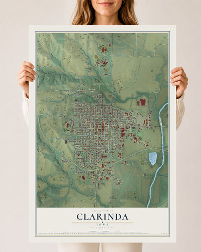 Map of Clarinda, Iowa, 24 x 36 inch unframed archival matte print