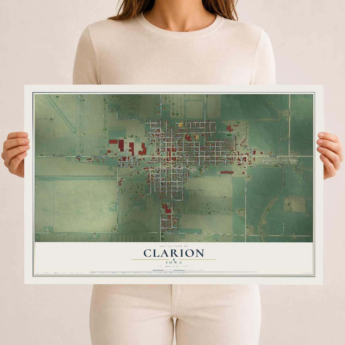 Map of Clarion, Iowa, 12 x 18 inch unframed archival matte print