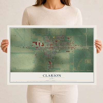 Map of Clarion, Iowa, 12 x 18 inch unframed archival matte print