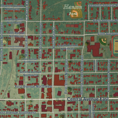 Close-up of the map of Clarion, Iowa print showing street and building detail