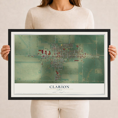 Map of Clarion, Iowa, 12 x 18 inch print in a black wood frame