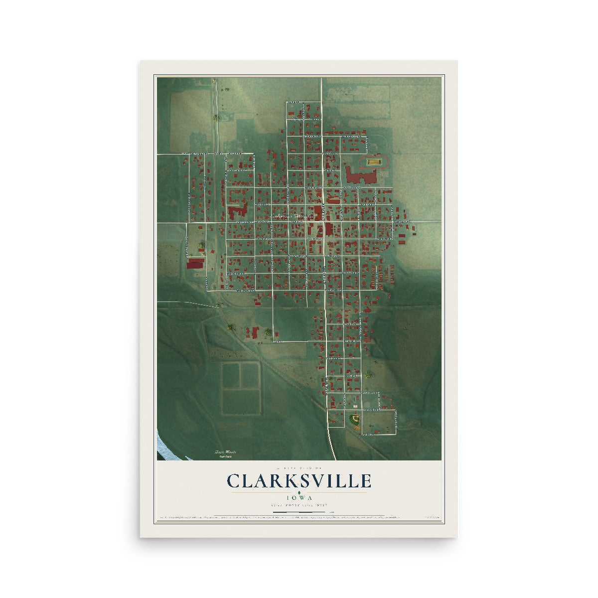 Map of Clarksville, Iowa, 12 x 18 inch unframed archival matte print
