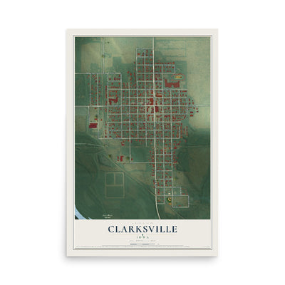 Map of Clarksville, Iowa, 12 x 18 inch unframed archival matte print