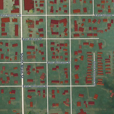 Second close-up of the map of Clarksville, Iowa print showing more streets and buildings