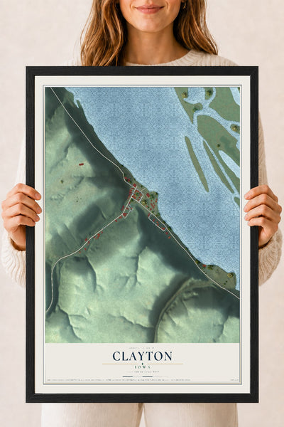 Map of Clayton, Iowa, 18 x 24 inch print in a black wood frame