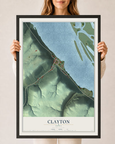 Map of Clayton, Iowa, 24 x 36 inch print in a black wood frame
