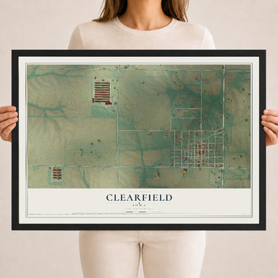 Map of Clearfield, Iowa, 18 x 24 inch print in a black wood frame