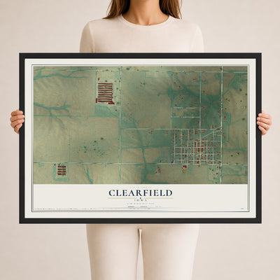 Map of Clearfield, Iowa, 24 x 36 inch print in a black wood frame