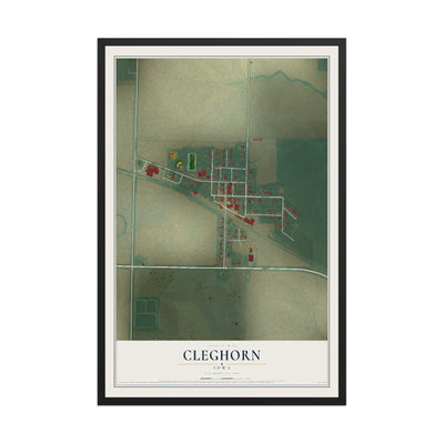 Map of Cleghorn, Iowa, 12 x 18 inch print in a black wood frame