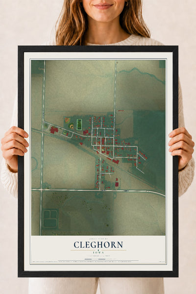 Map of Cleghorn, Iowa, 18 x 24 inch print in a black wood frame