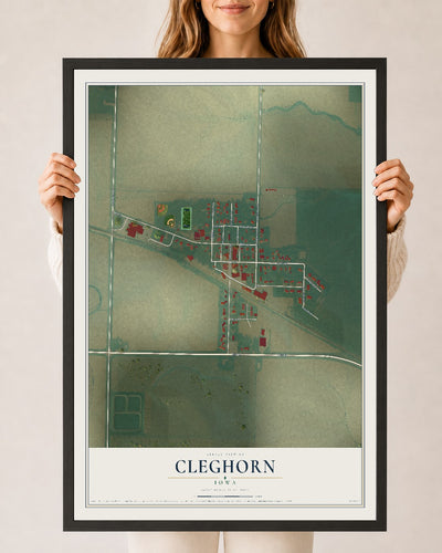Map of Cleghorn, Iowa, 24 x 36 inch print in a black wood frame