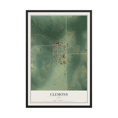 Map of Clemons, Iowa, 12 x 18 inch print in a black wood frame