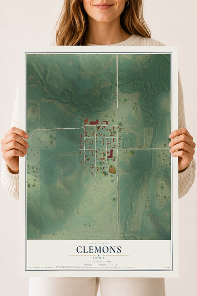 Map of Clemons, Iowa, 18 x 24 inch unframed archival matte print