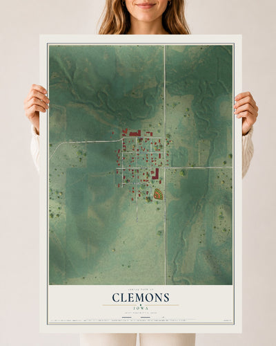 Map of Clemons, Iowa, 24 x 36 inch unframed archival matte print