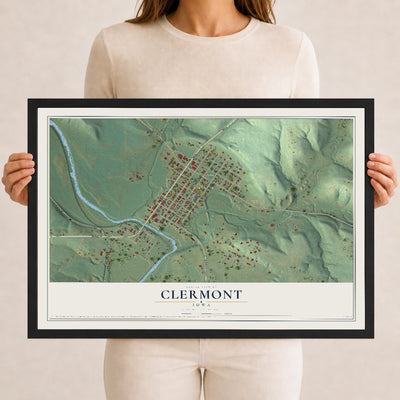 Map of Clermont, Iowa, 12 x 18 inch print in a black wood frame