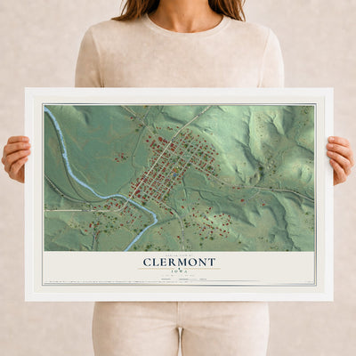 Map of Clermont, Iowa, 12 x 18 inch print in a white wood frame