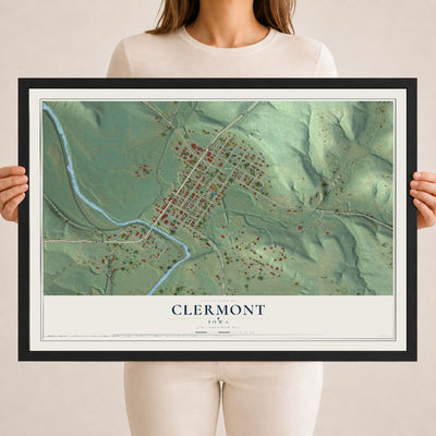 Map of Clermont, Iowa, 18 x 24 inch print in a black wood frame