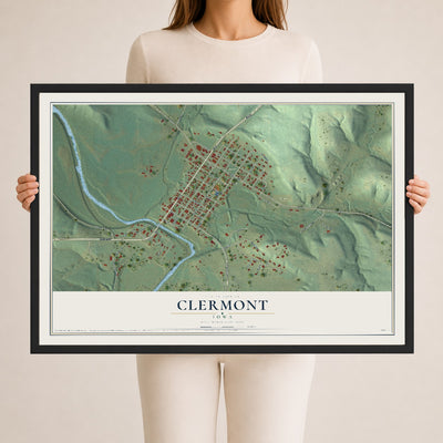 Map of Clermont, Iowa, 24 x 36 inch print in a black wood frame