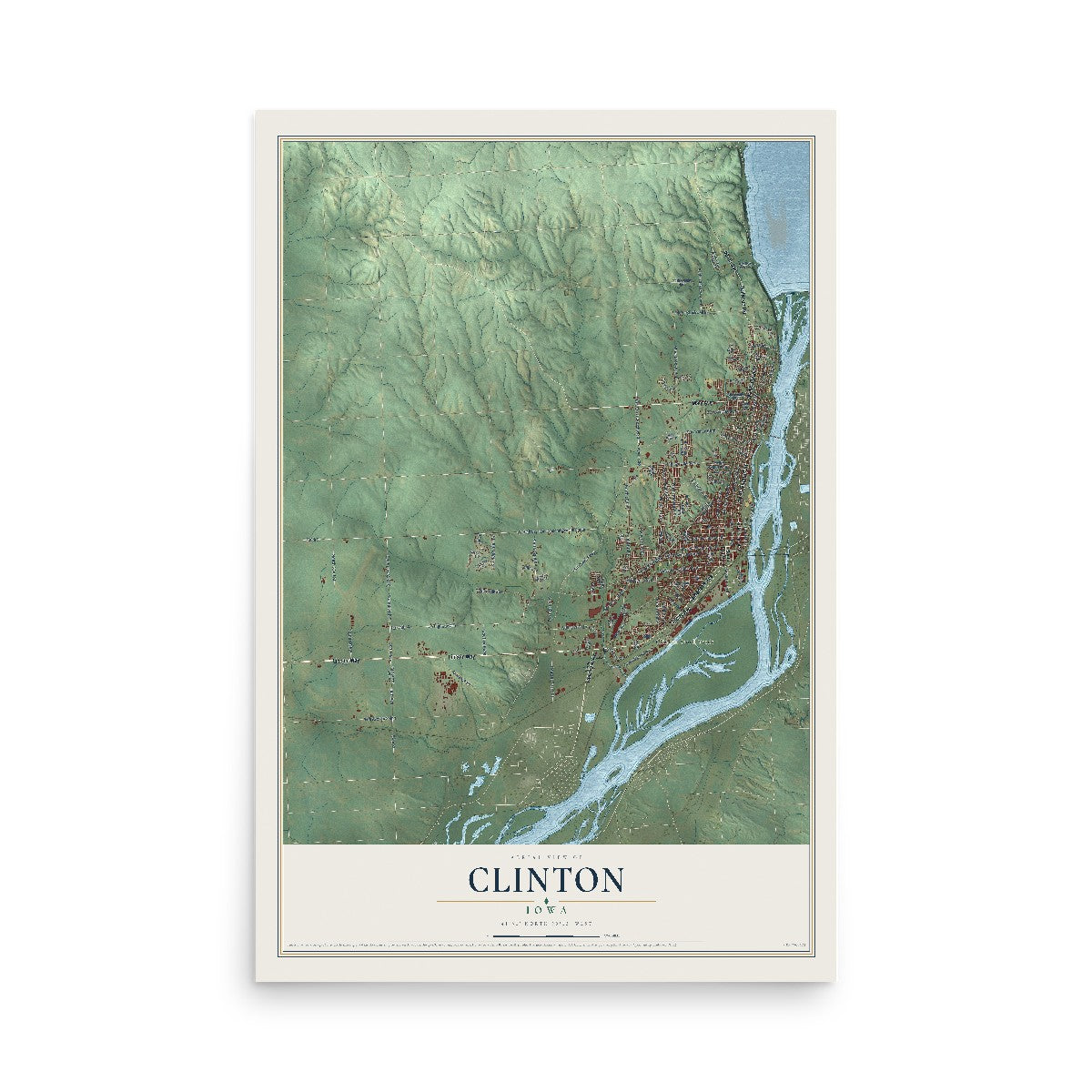 Map of Clinton, Iowa, 12 x 18 inch unframed archival matte print