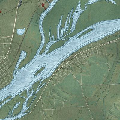 Second close-up of the map of Clinton, Iowa print showing more streets and buildings