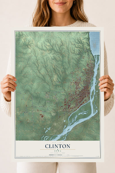 Map of Clinton, Iowa, 18 x 24 inch unframed archival matte print