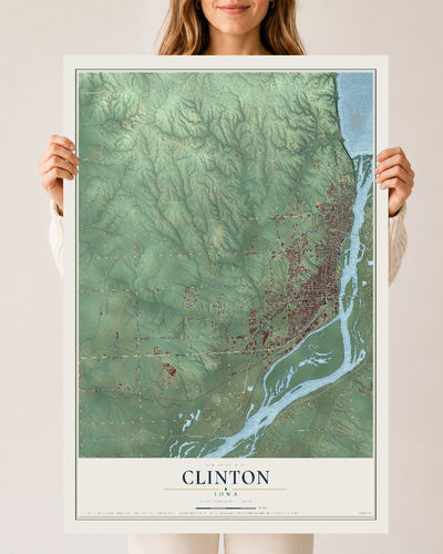 Map of Clinton, Iowa, 24 x 36 inch unframed archival matte print