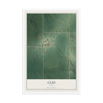 Map of Clio, Iowa, 12 x 18 inch print in a white wood frame