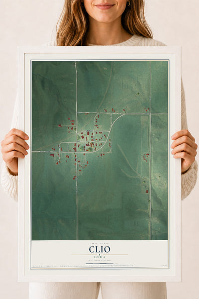 Map of Clio, Iowa, 18 x 24 inch print in a white wood frame
