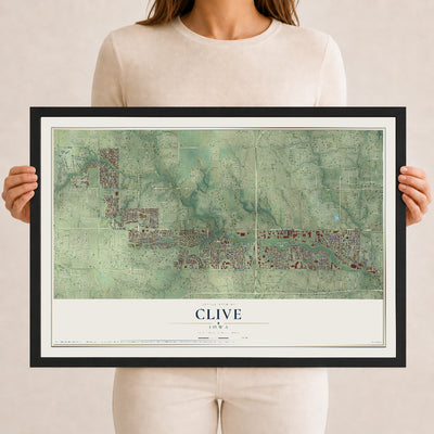 Map of Clive, Iowa, 12 x 18 inch print in a black wood frame