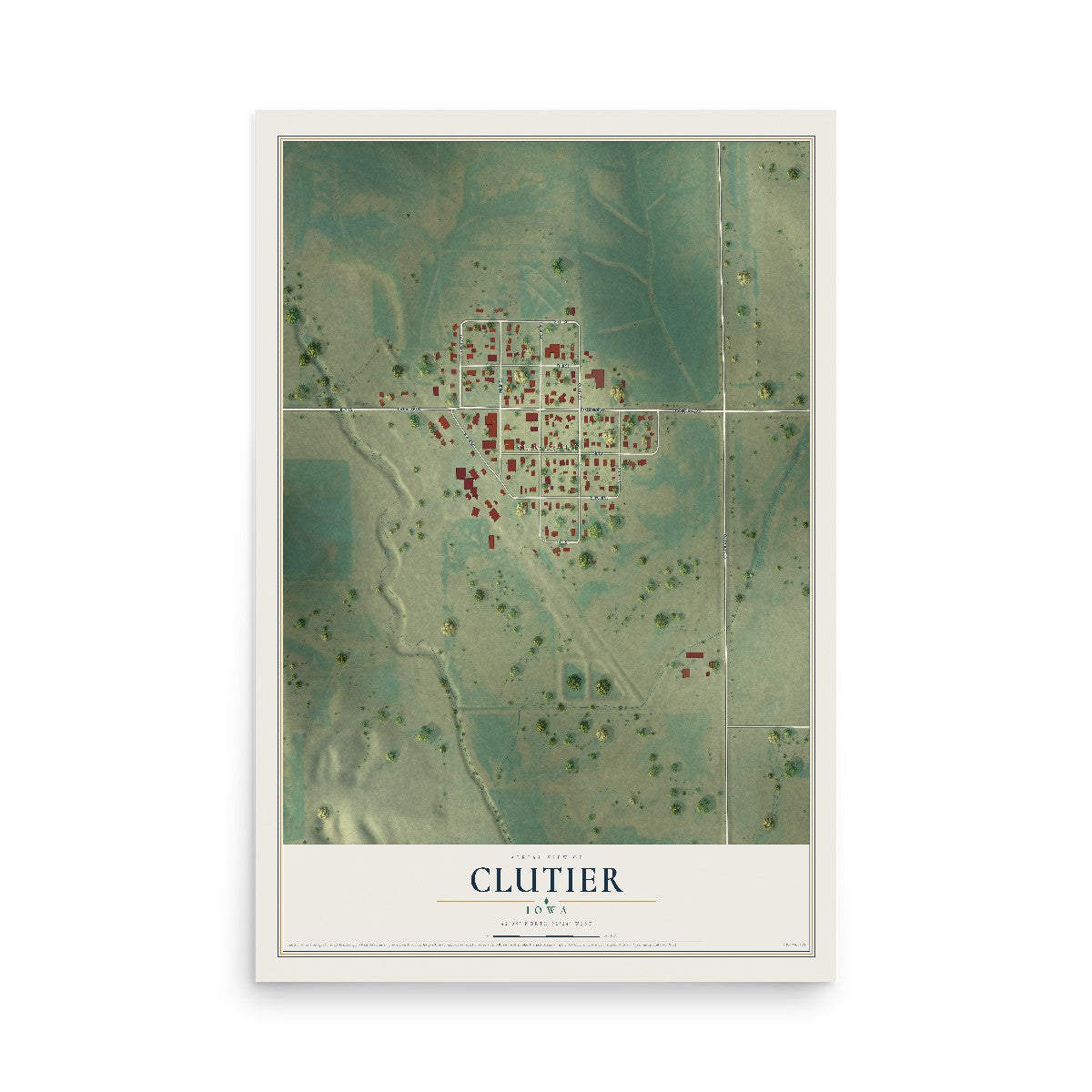 Map of Clutier, Iowa, 12 x 18 inch unframed archival matte print