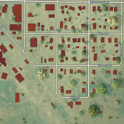 Close-up of the map of Clutier, Iowa print showing street and building detail