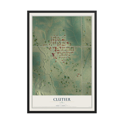 Map of Clutier, Iowa, 12 x 18 inch print in a black wood frame