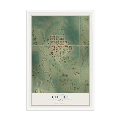 Map of Clutier, Iowa, 12 x 18 inch print in a white wood frame