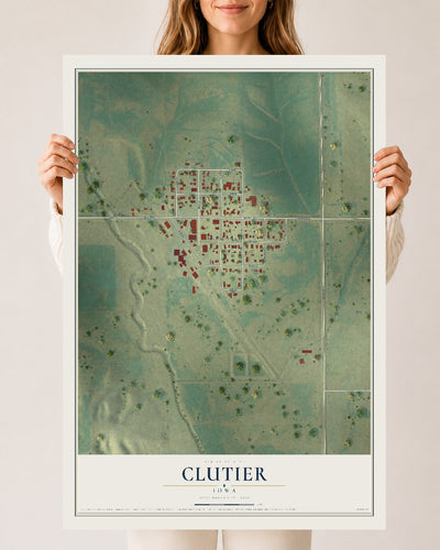 Map of Clutier, Iowa, 24 x 36 inch unframed archival matte print
