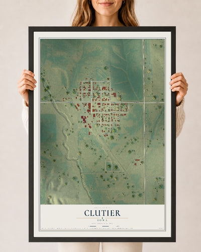Map of Clutier, Iowa, 24 x 36 inch print in a black wood frame