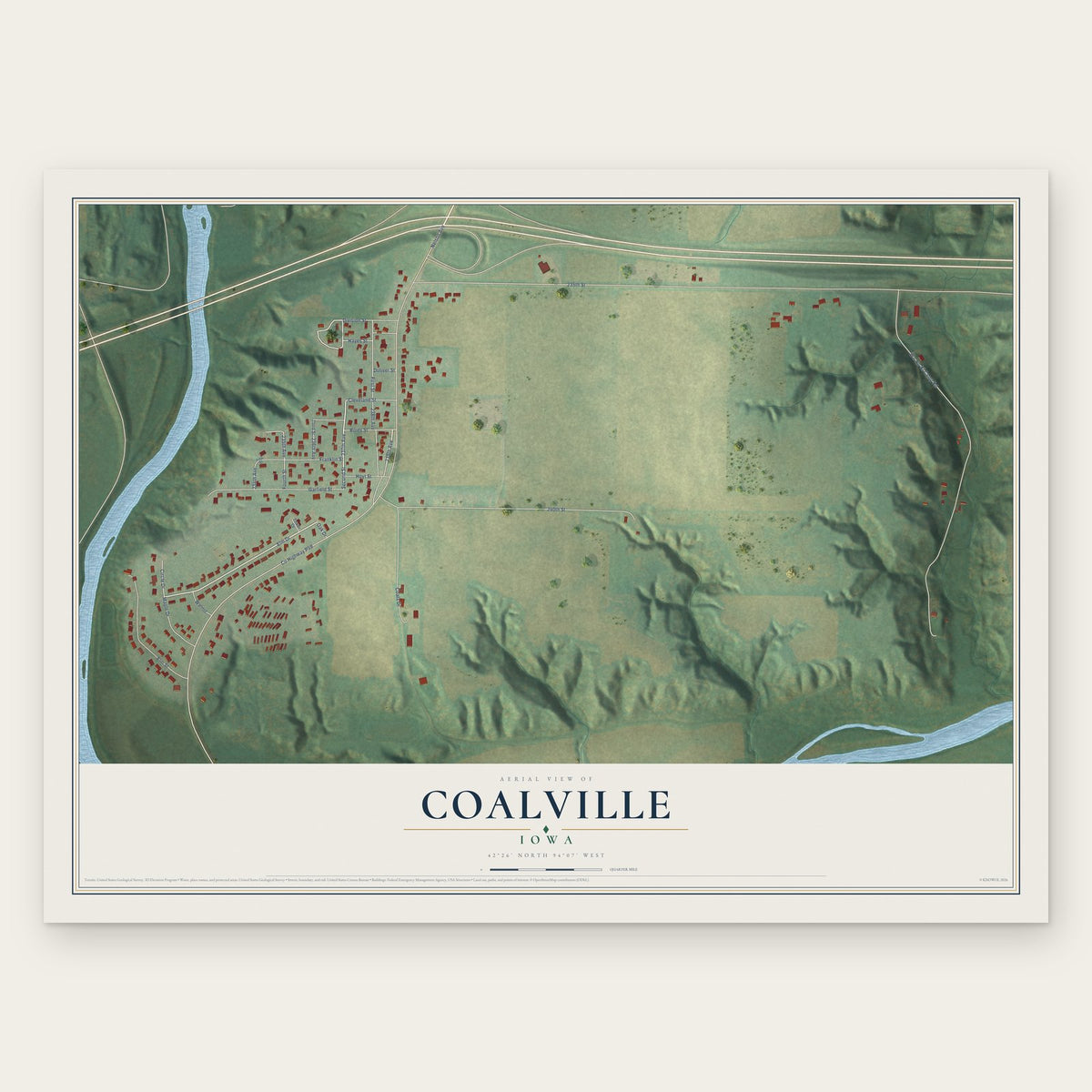 Coalville, Iowa map print, the full design